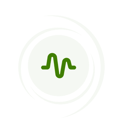 Green waveform icon on black background.