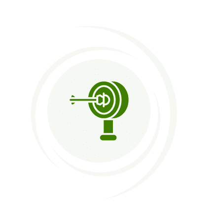 Green target icon on black background.